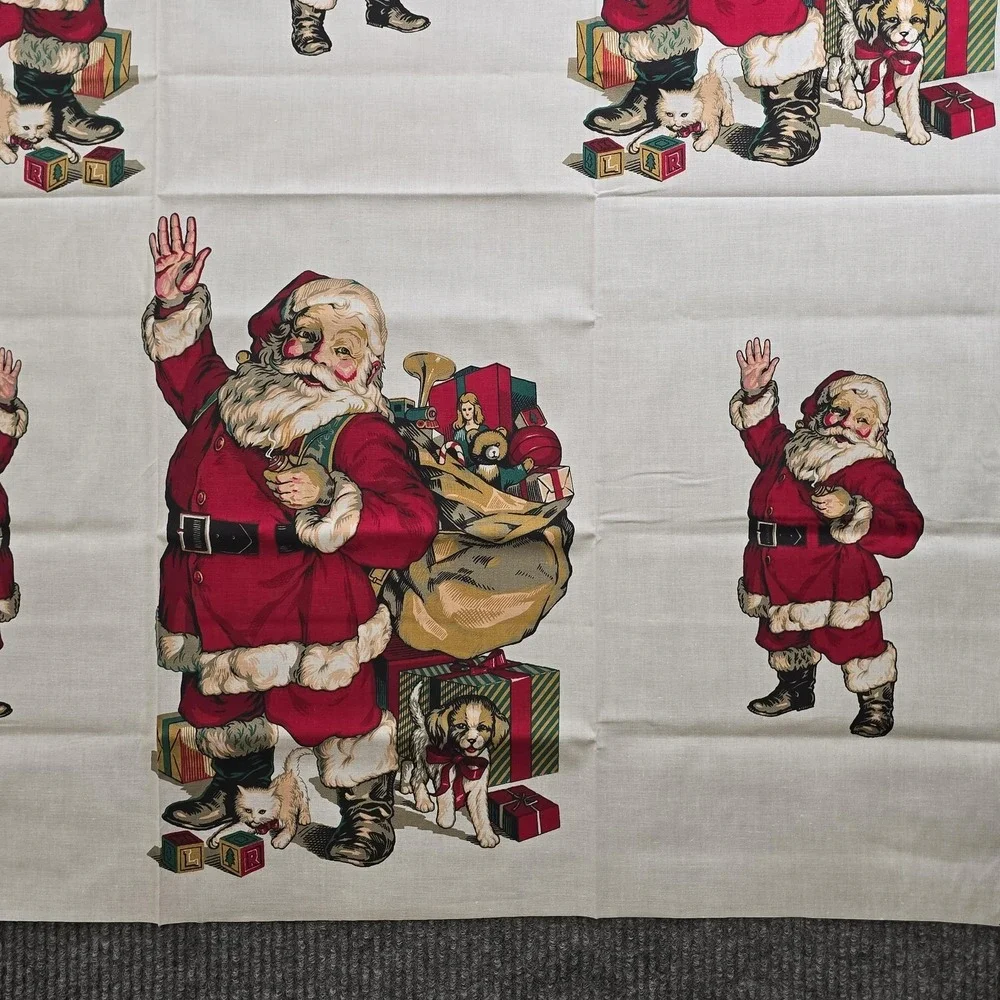 Vintage Wamsutta Hallmark Santa Claus Fabric Panel Christmas Applique Cotton